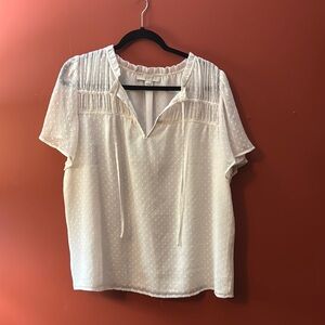 LOFT White Short Sleeve‎ Tie Front Blouse